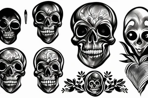 Human skull with heart shaped eyes tattoo idea
