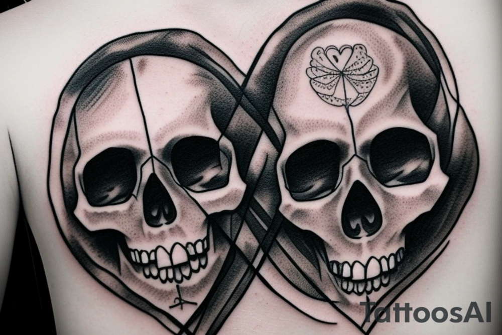 Human skull with heart shaped eyes tattoo idea