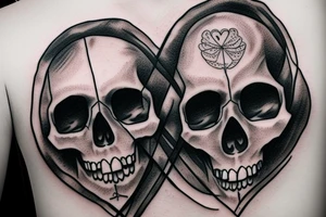 Human skull with heart shaped eyes tattoo idea