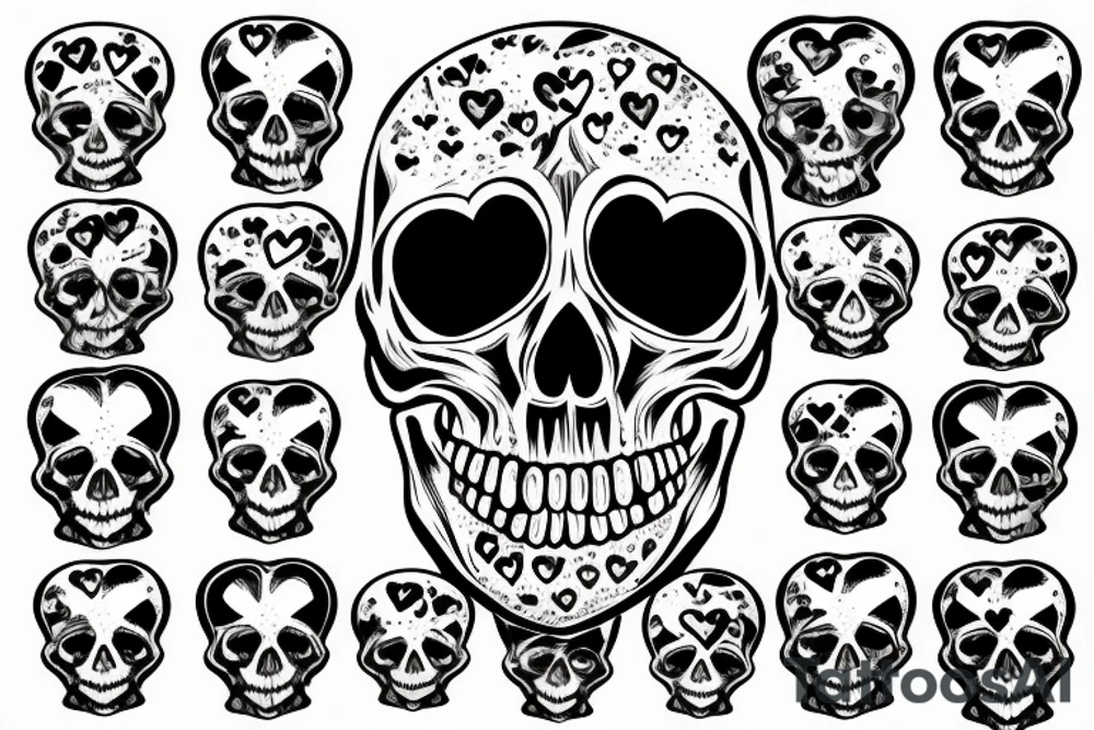 Human skull with heart shaped eyeholes tattoo idea