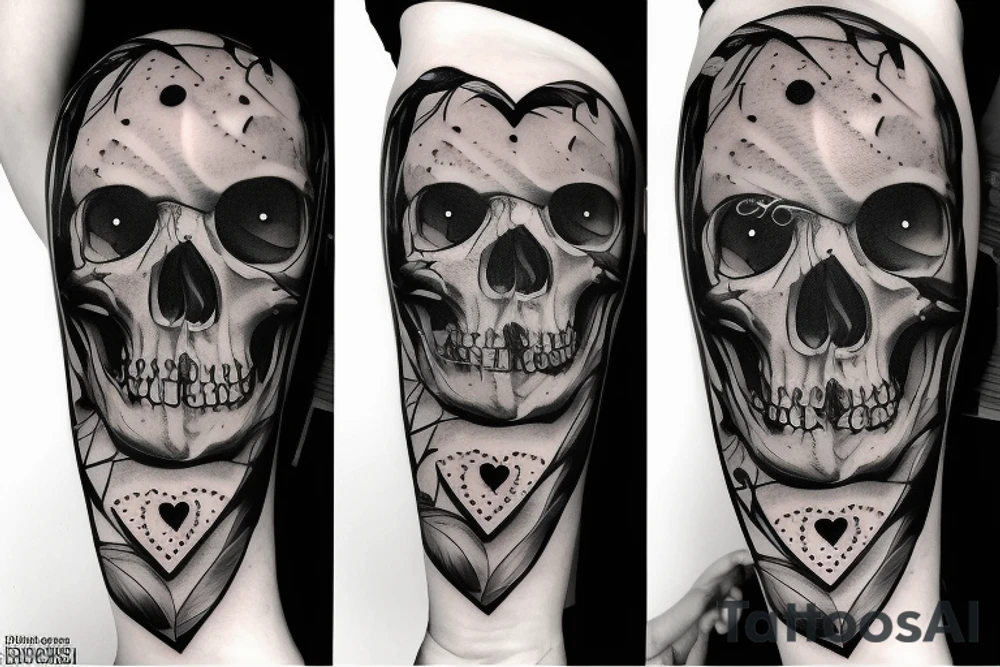 Human skull with heart shaped eyeholes tattoo idea