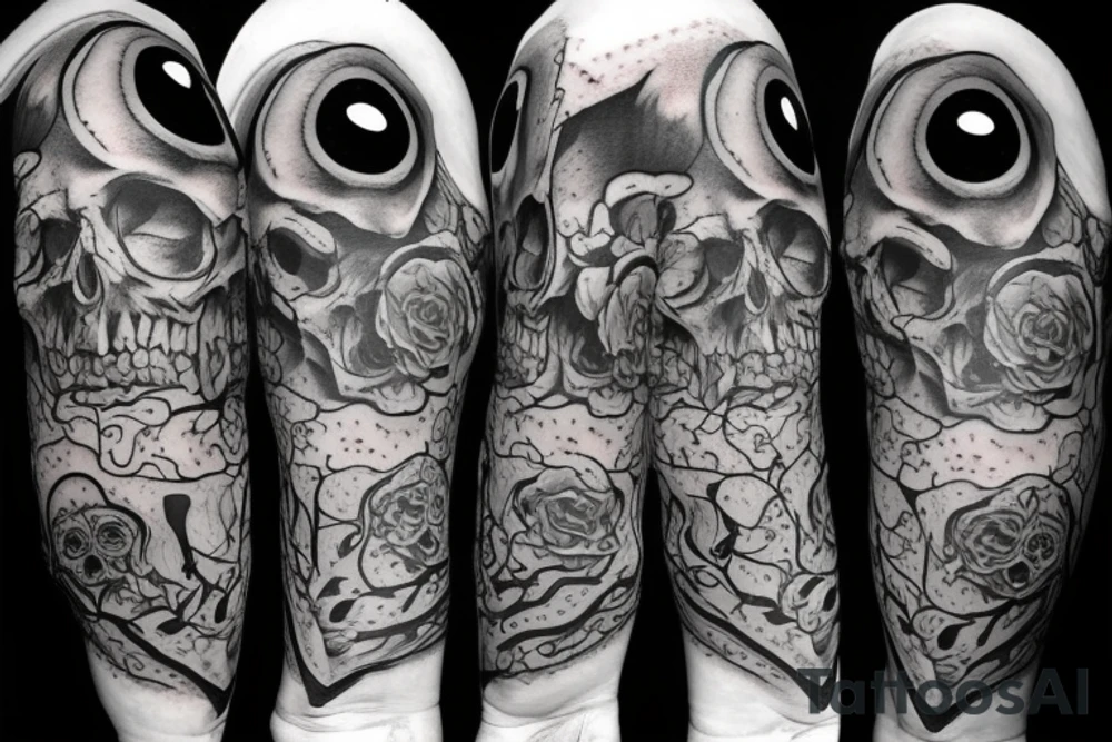 Human skull with heart shaped eyeholes tattoo idea