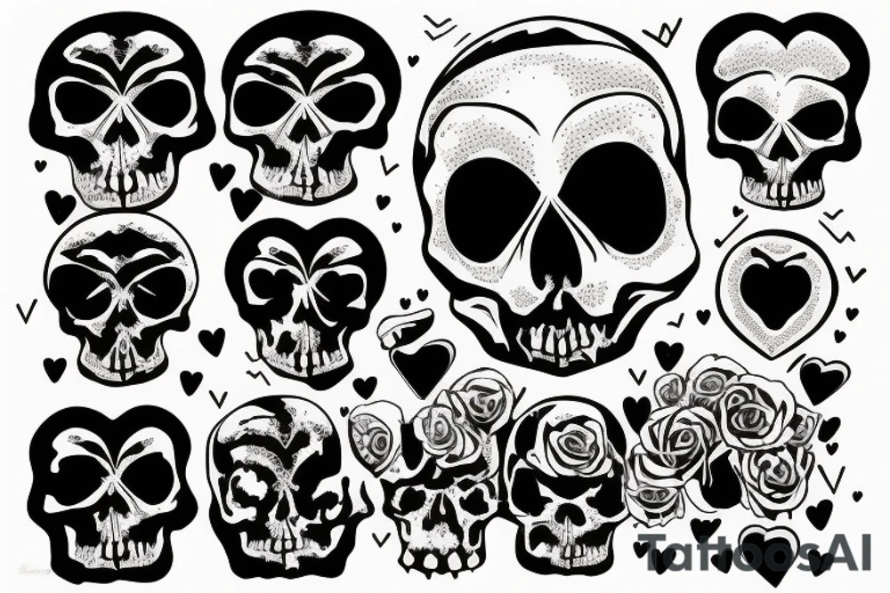 Human skull with heart shaped eyeholes tattoo idea