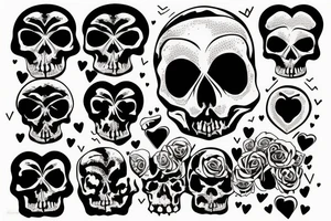 Human skull with heart shaped eyeholes tattoo idea