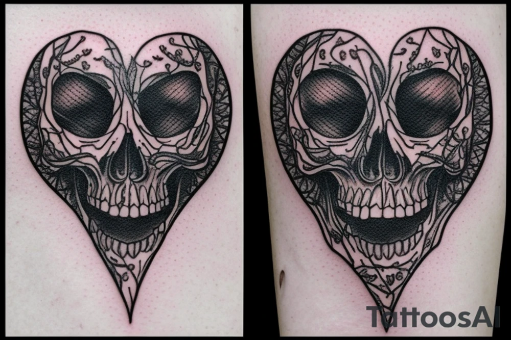 Human skull with heart shaped eyeholes tattoo idea