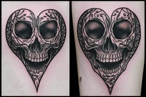 Human skull with heart shaped eyeholes tattoo idea