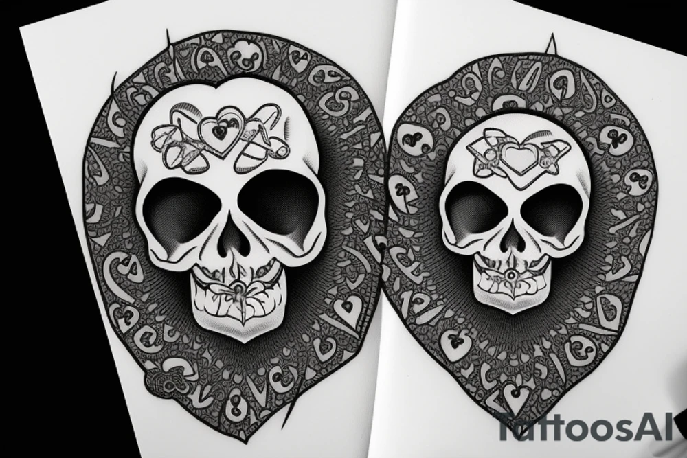 Human skull with heart shaped eyeholes tattoo idea