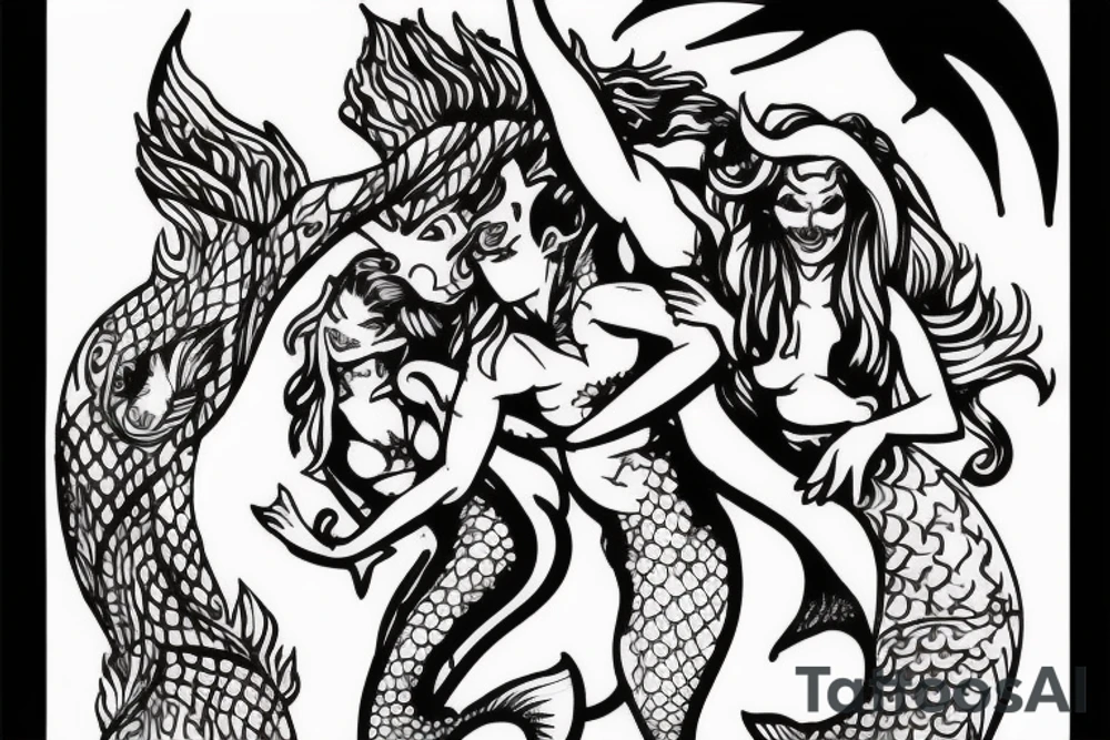 Demon mermaid dragging sailor to their death tattoo idea