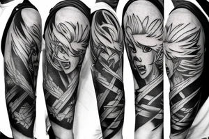 (((tattoo))), cloud strife, tattoo, artwork , clean, lines, drawing, high quality, black, soft lighting, tattoo idea