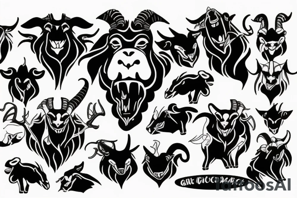 Demonic aggressive goat with sharp edges tattoo idea