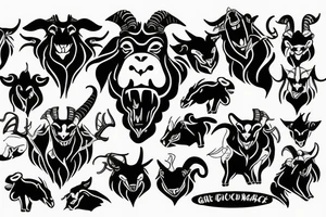 Demonic aggressive goat with sharp edges tattoo idea