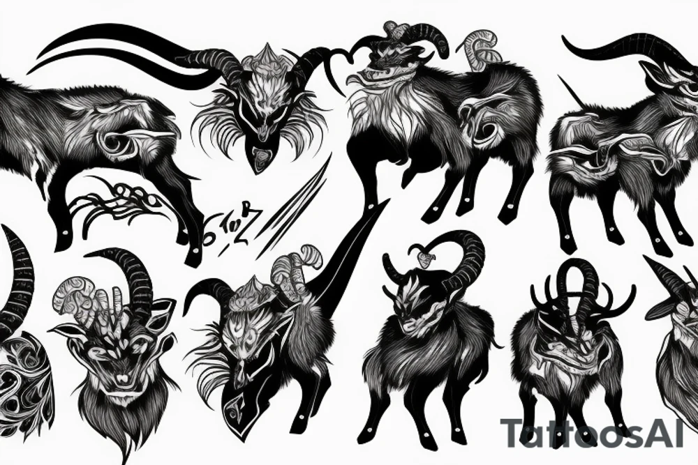 Demonic aggressive goat with sharp edges tattoo idea