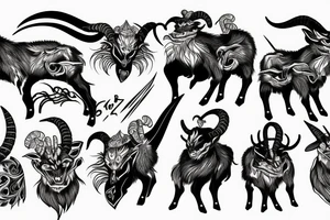 Demonic aggressive goat with sharp edges tattoo idea