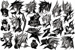cloud strife, tattoo, artwork, clean, lines, drawing, high quality, black, soft lighting, tattoo idea