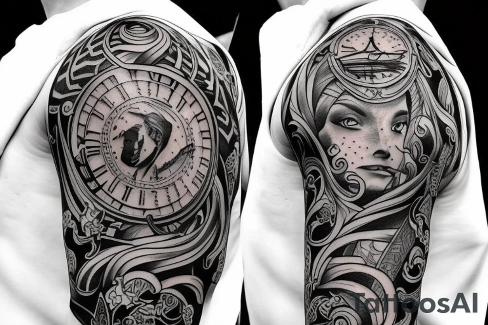 Shoulder and arm manga-style tattoo design of Britannia tattoo idea