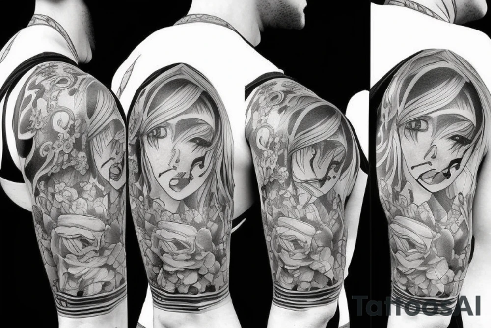 Shoulder and arm manga-style tattoo design of Britannia tattoo idea