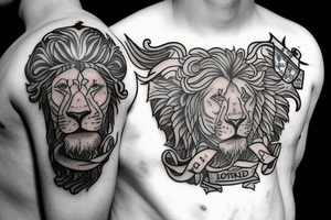 Shoulder and arm of Britannia with lion, shield, and trident tattoo idea