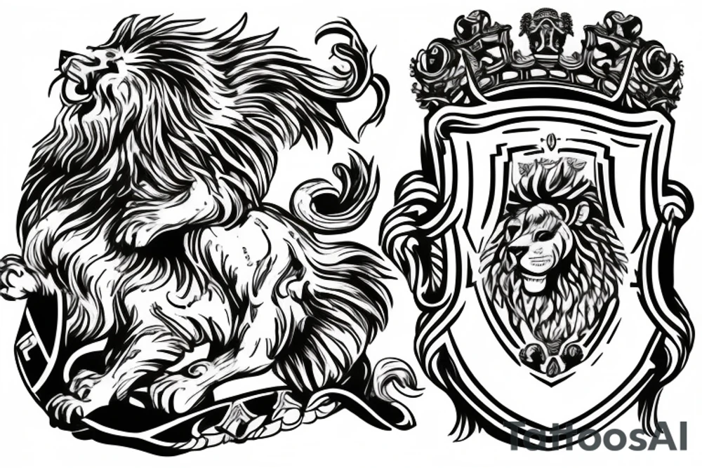 Shoulder and arm of Britannia with lion, shield, and trident tattoo idea