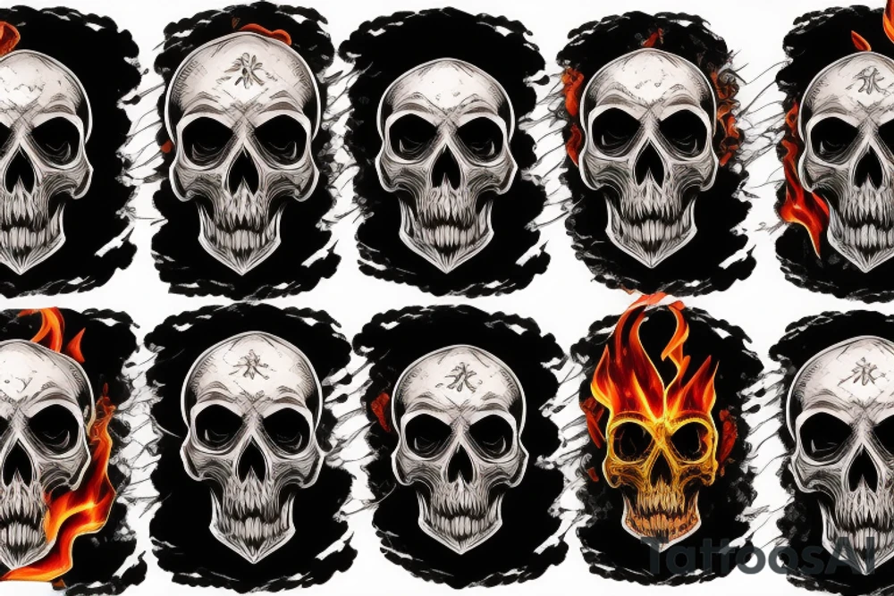 skull in fire and smoke tattoo idea