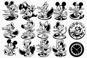 Tom and Jerry, Donald Duck clock and smoke tattoo sleeve tattoo idea