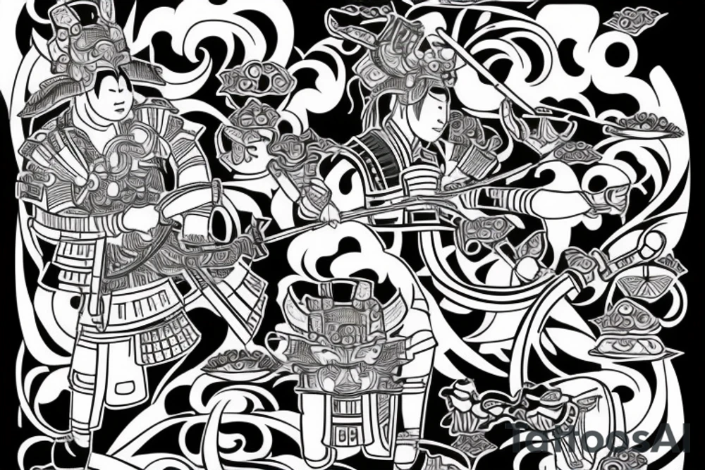 japanese samurai, japanese buildings, tattoo idea