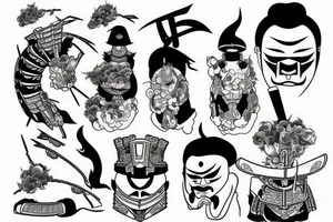 japanese samurai, japanese buildings, tattoo idea