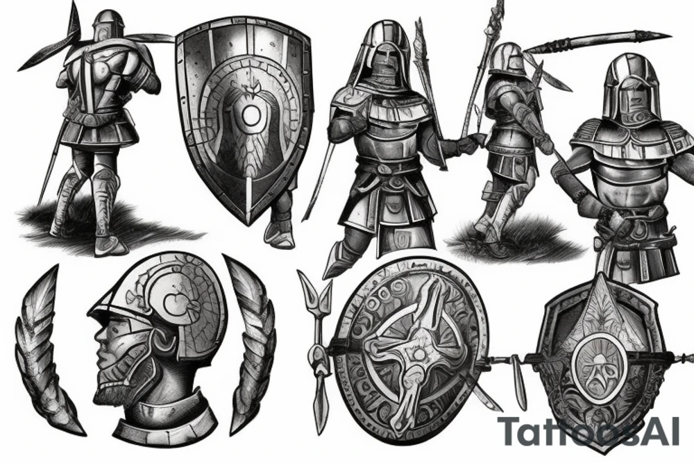 Spartan soldier with shield and collosseum tattoo idea