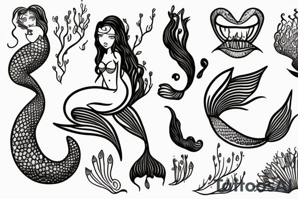 a mermaid sitting on a throne tattoo idea