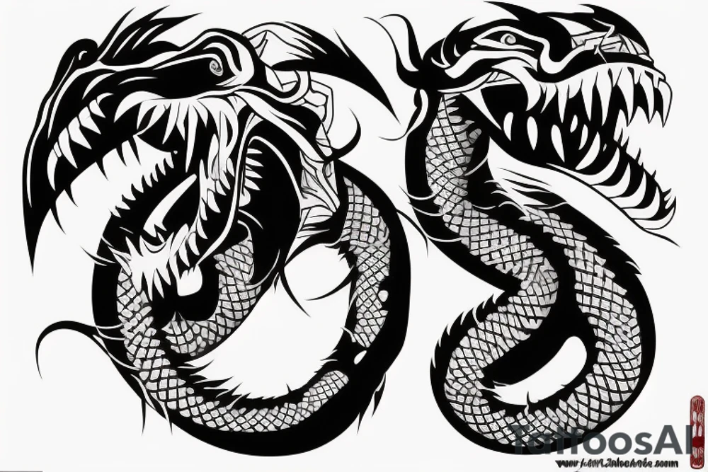 King cobra arm sleeve mouth facing upwards wide open, about to eat. Menacing fangs. Polynesian, Japanese, Chinese style, vertical tattoo idea