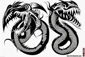 King cobra arm sleeve mouth facing upwards wide open, about to eat. Menacing fangs. Polynesian, Japanese, Chinese style, vertical tattoo idea