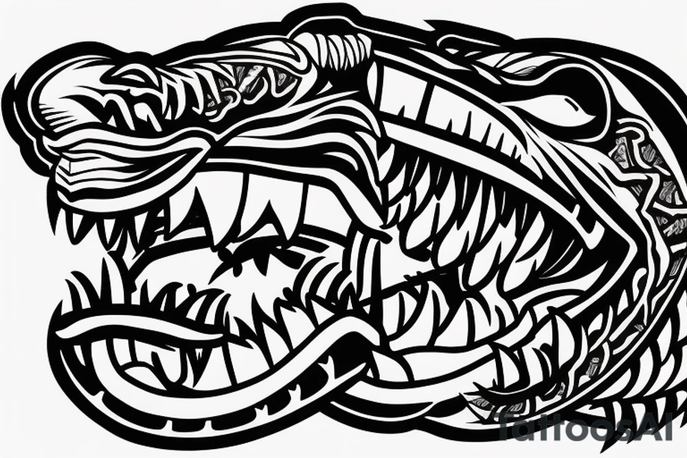 King cobra arm sleeve mouth facing upwards wide open, about to eat. Menacing fangs. Polynesian, Japanese, Chinese style, vertical tattoo idea