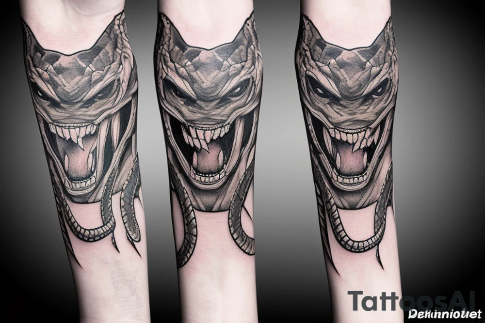 diamondback SNAKE coiling arm sleeve. Menacing very wide open mouth with big fangs facing shoulder tattoo idea