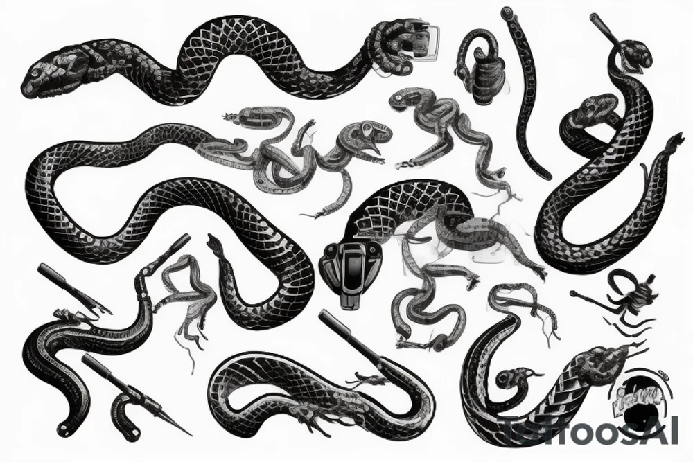 Half robot baby snake tattoo idea