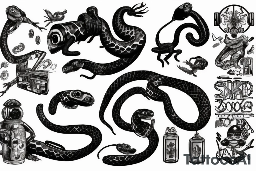 Half robot baby snake tattoo idea