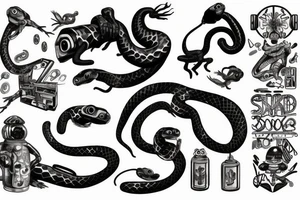 Half robot baby snake tattoo idea