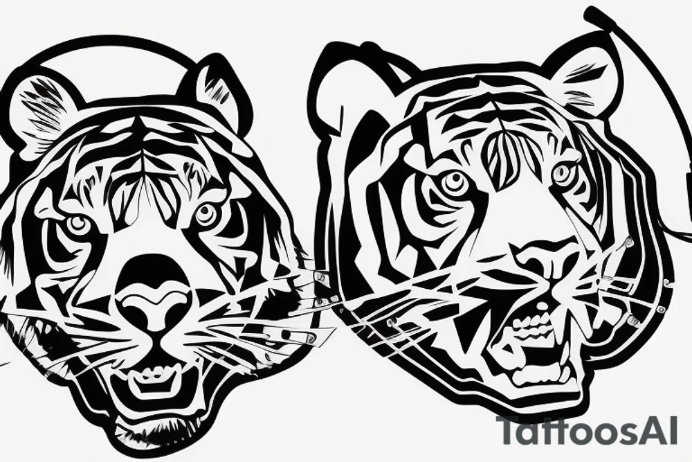 Tiger with headphones tattoo idea