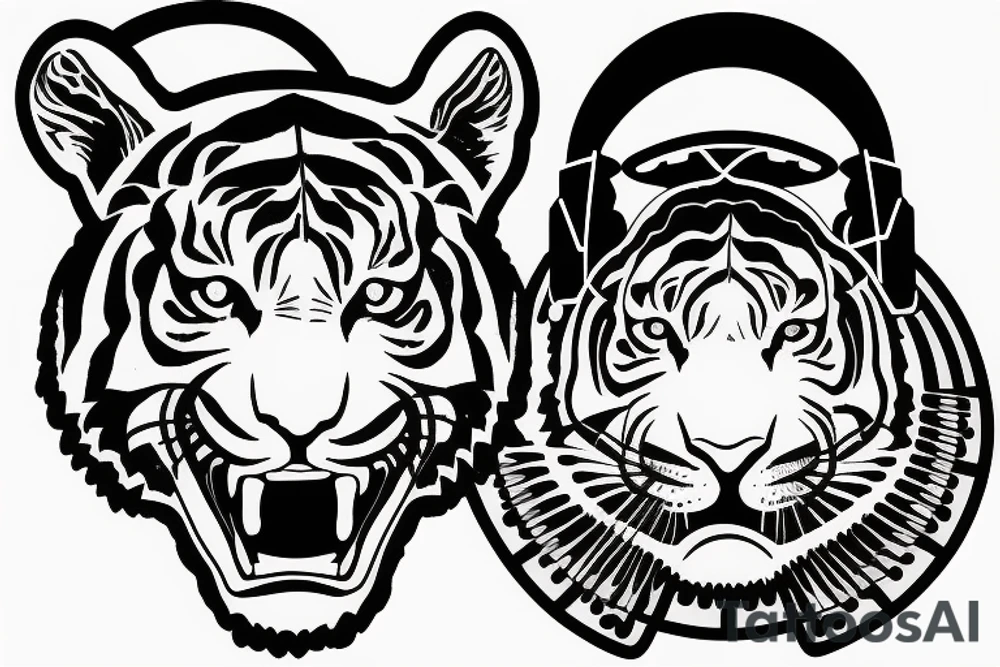 Tiger with headphones tattoo idea