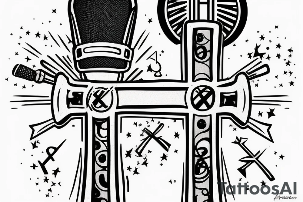 Cross with microphone, God, tattoo idea