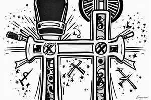 Cross with microphone, God, tattoo idea