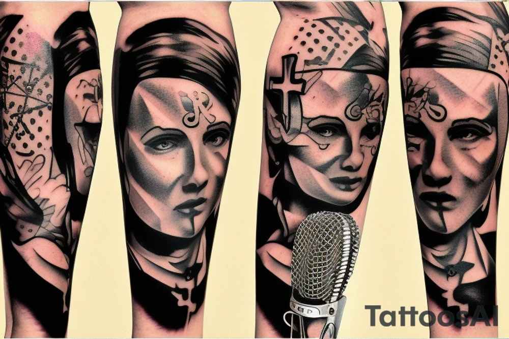 Cross with microphone, God, tattoo idea