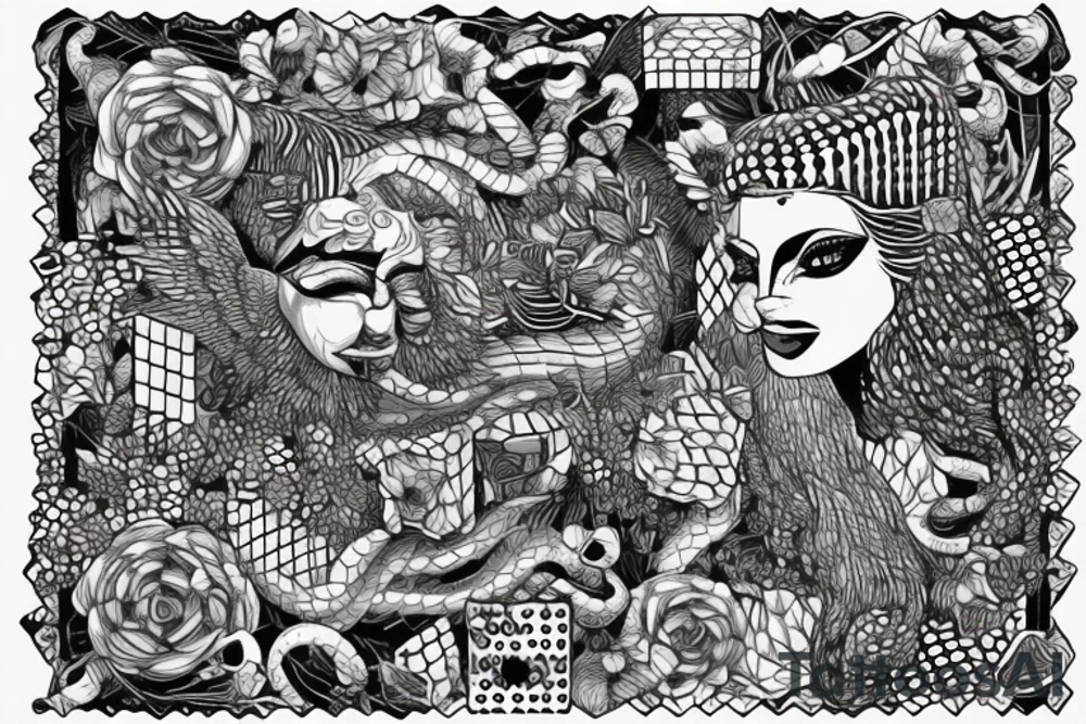 snake and sphinx garden wrapped in cubes tattoo idea