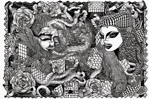 snake and sphinx garden wrapped in cubes tattoo idea