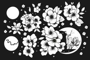 Moon with nocturnal flowers in bloom, self love, Italy tattoo idea
