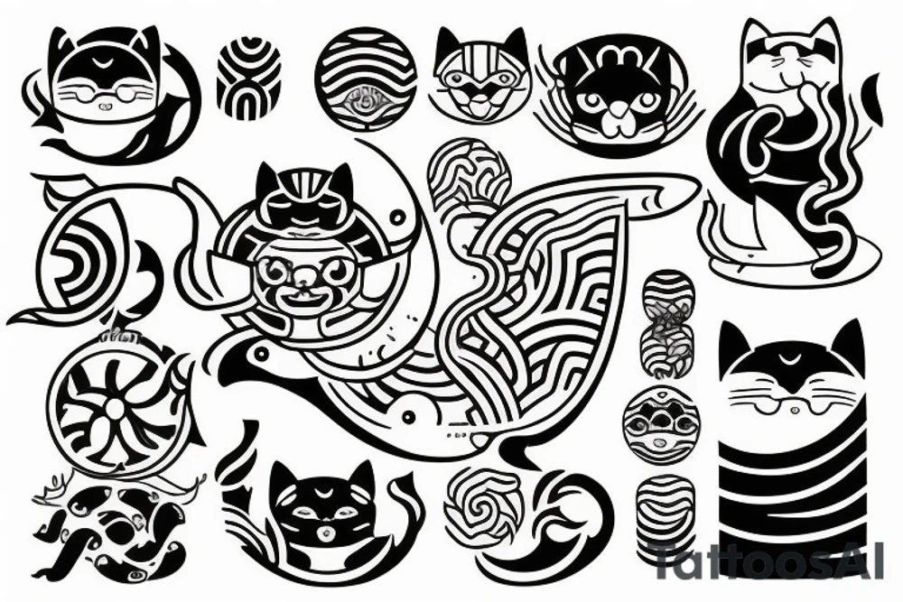 maneki-neko surf wave tattoo idea