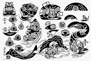 maneki-neko surf wave tattoo idea