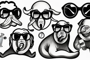 walrus in cool sunglasses with a water pistol in flippers tattoo idea