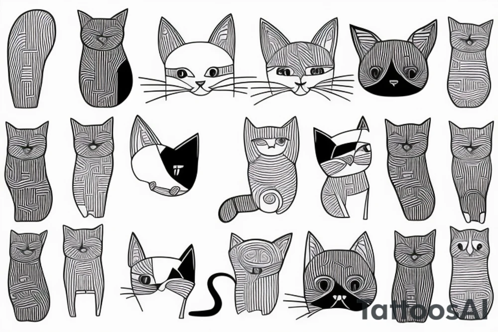 Cat made from lines tattoo idea