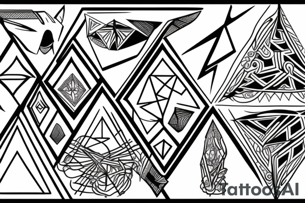 a king tattoo in shape of triangle with multiple single lines tattoo idea