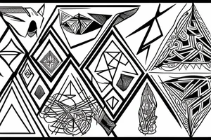 a king tattoo in shape of triangle with multiple single lines tattoo idea