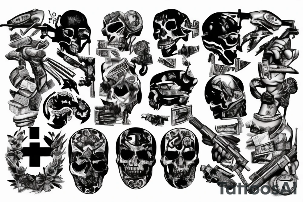 Money , war , fight , weapon tattoo idea
